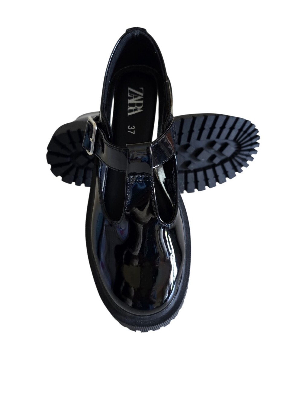 NEW 🌹 Zara Women's Black Patent T-Bar Mary Jane Chunky Heel Shoes - Picture 2 of 16